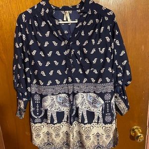 Floral and Elephant 3-button Blouse